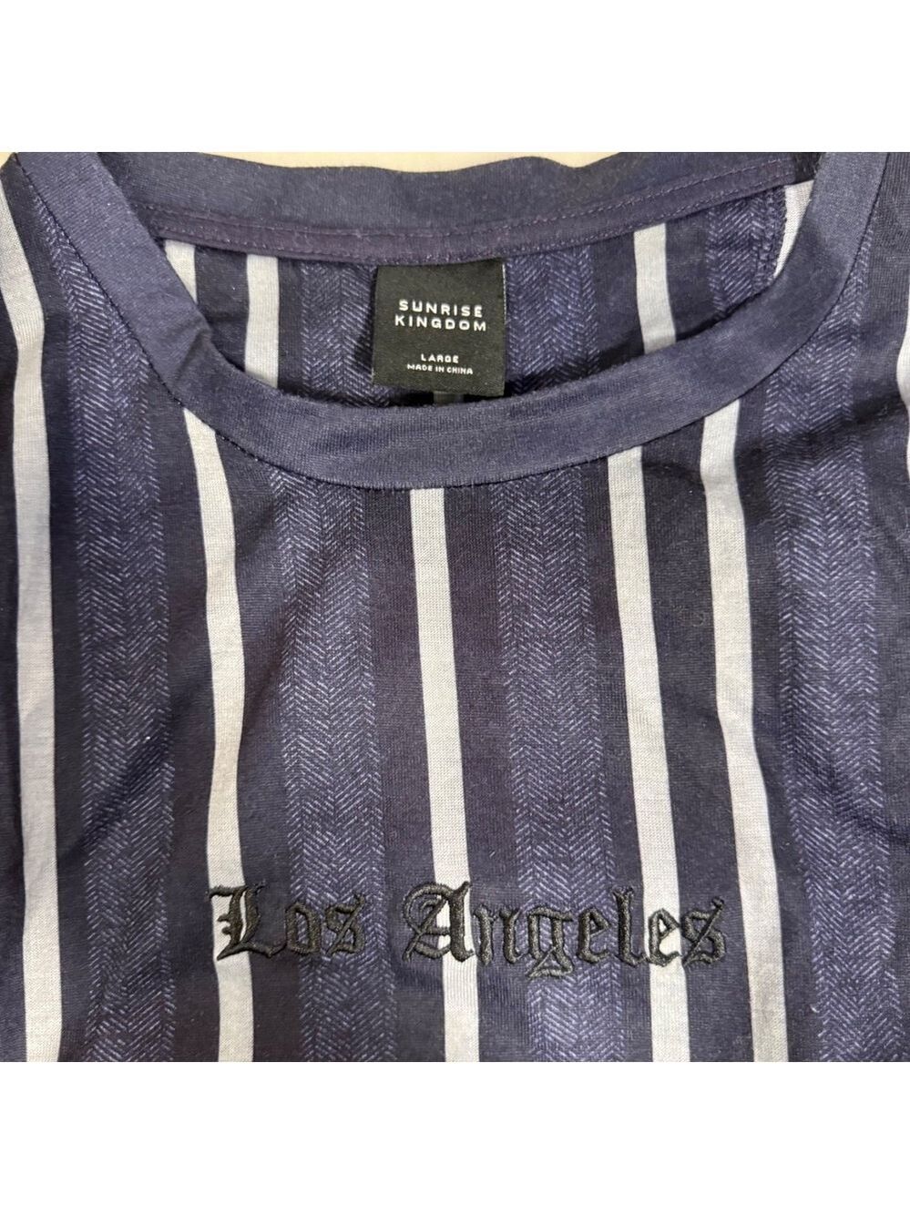 Sunrise Kingdom Los Angeles Striped Tee Mens Large Navy Grey Streetwear Vibe - Picture 5 of 6